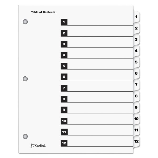 Cardinal Table of Contents Index Dividers 8-1/2 x 11", White, PK12 61213